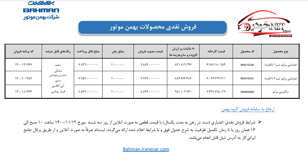 طرح فروش نقدی خودروهای فیدلیتی و دیگنیتی